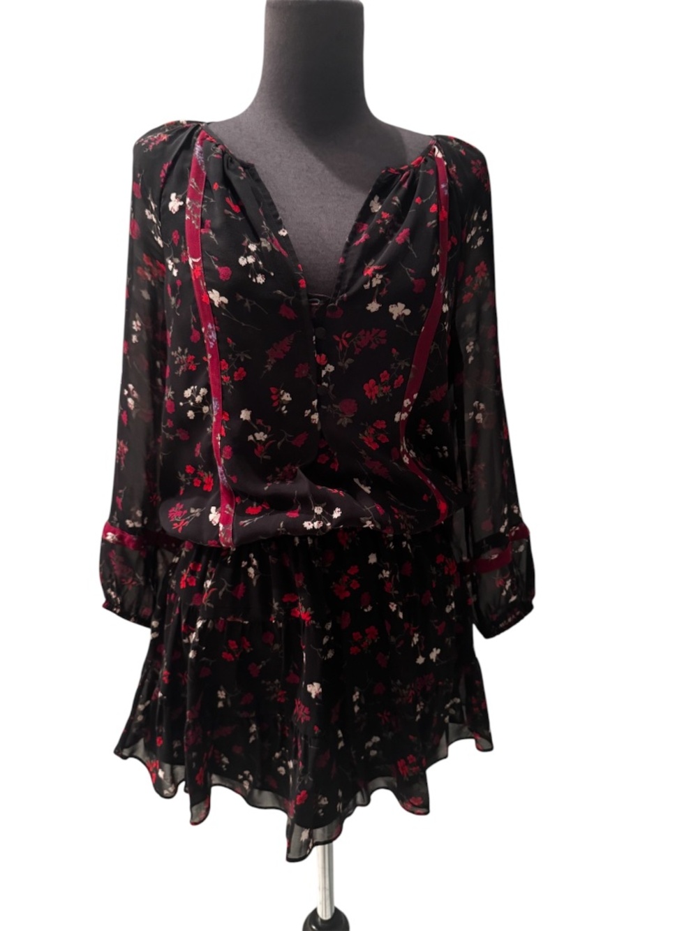 JOIE SILK FLORAL RUFFLE SILK MINI DRESS XXS